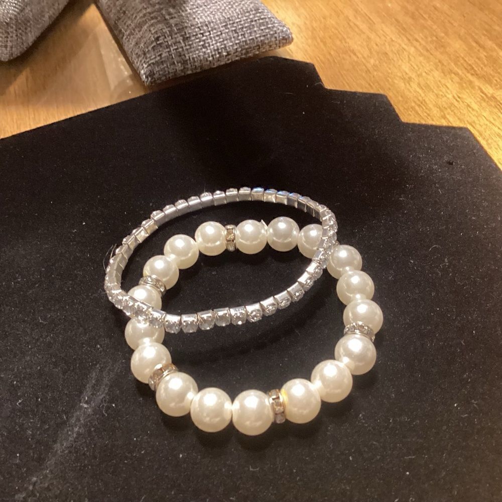 Two Stretchable Bracelets with CZ’s and Faux Pearls